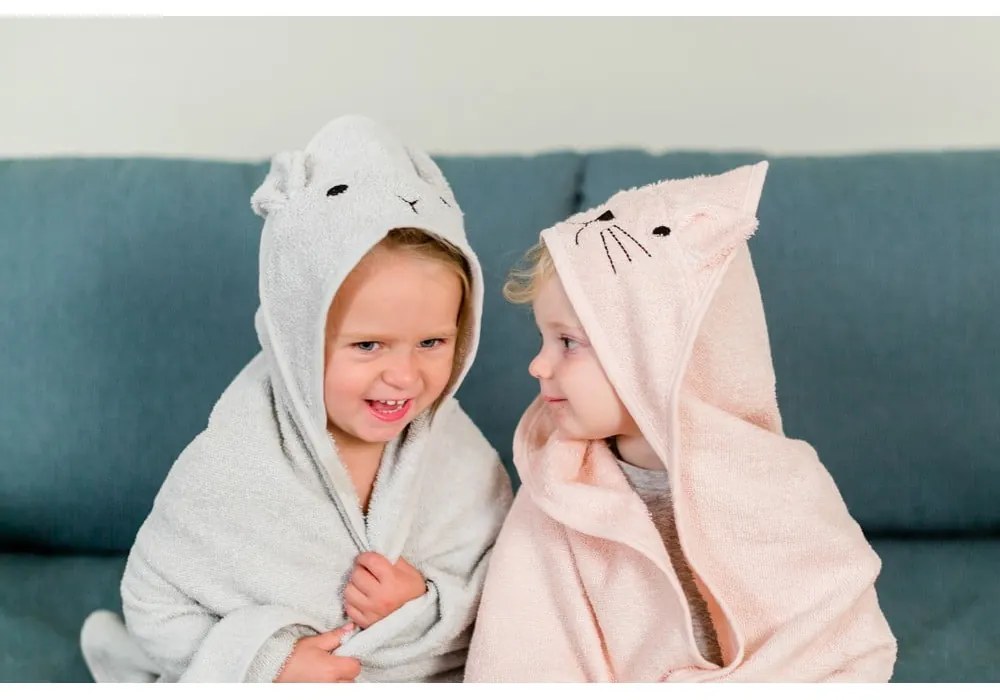 Prosop cu glugă pentru copii gri din bumbac 76x76 cm Rabbit – Kindsgut