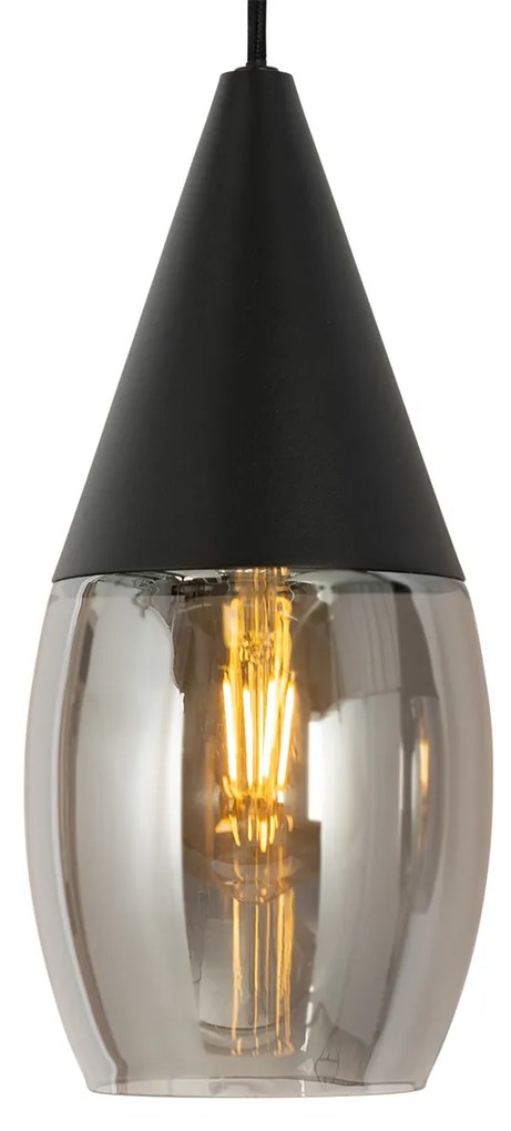 Lampă suspendată modernă neagră cu sticlă fumurie 4 lumini - Drop