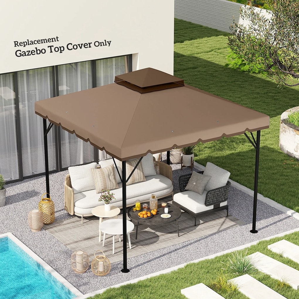 Outsunny Husă de Rezervă pentru Foișor 3x3 m din Grădină, Acoperiș Dublu Rezistent la Apă din Poliester 180g/㎡ Anti-UV 30+ cu 8 Găuri de Drenaj, Cașmir | Aosom Romania