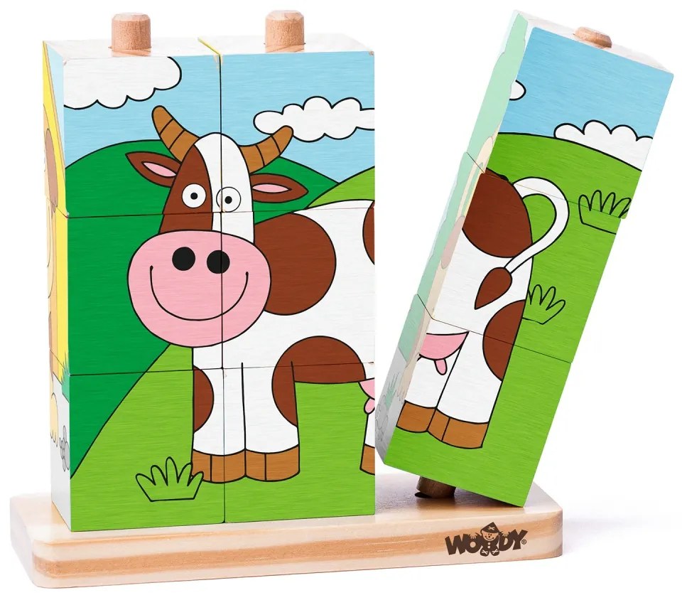 Puzzle din lemn cuburi - Imagini de stivuit 3 x 3