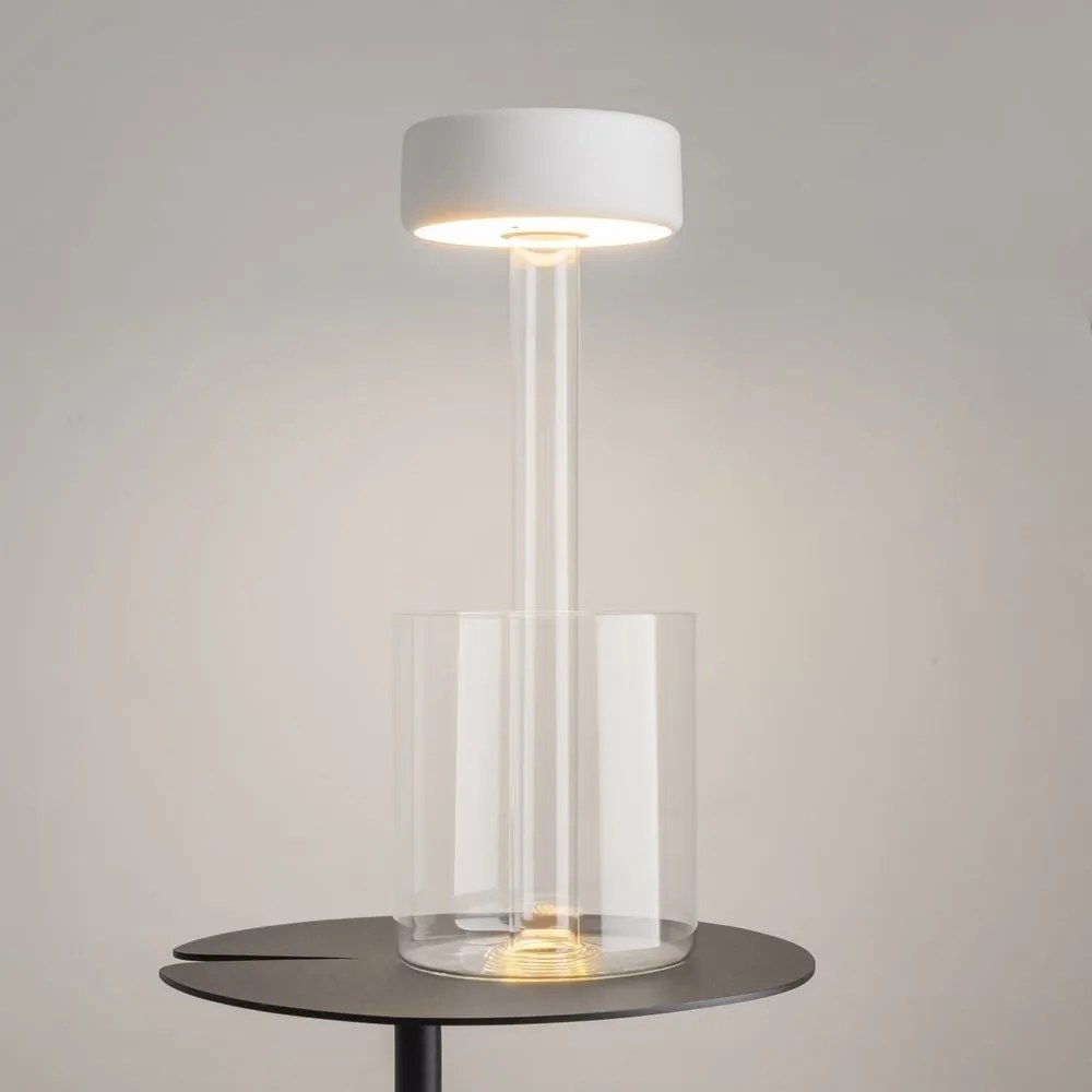 Lampa portabila cu baterii cu baza in forma de vaza AI design alb/ transparent