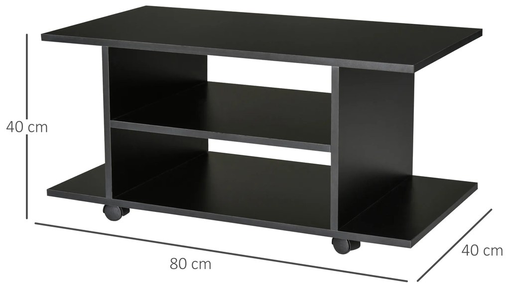 Mobilier Pentru Tv in Lemn cu Roti HOMCOM, Negru,40x40x80cm| Aosom RO | Aosom Romania