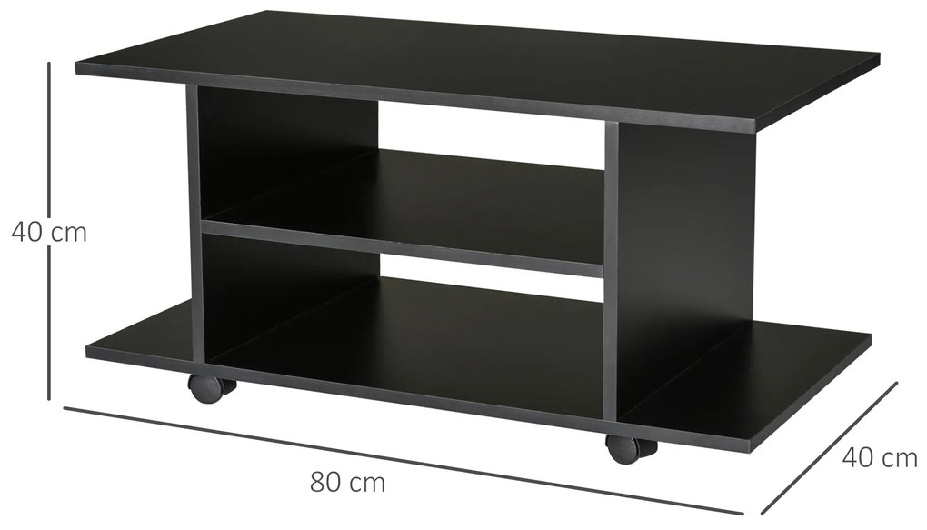 Mobilier Pentru Tv in Lemn cu Roti HOMCOM, Negru,40x40x80cm| Aosom RO