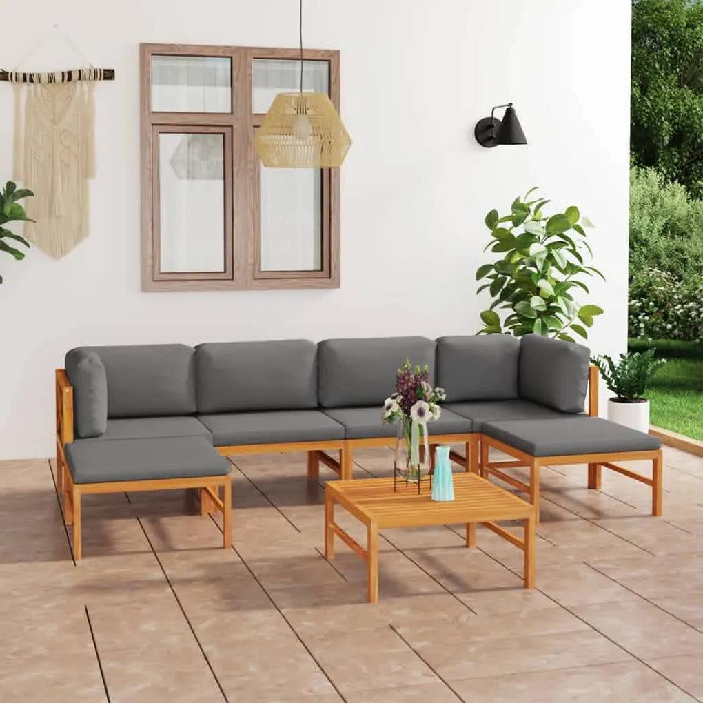 3087237 vidaXL Set mobilier grădină cu perne gri, 7 piese, lemn masiv de tec