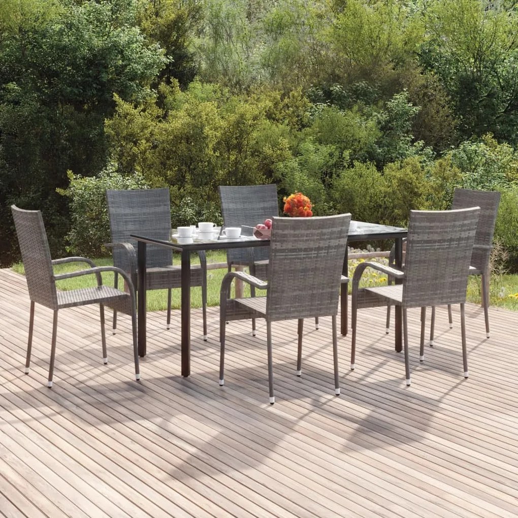 vidaXL Set mobilier de grădină, 7 piese, gri, poliratan