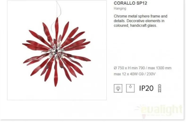 Lustra, Pendul modern diametru 75cm CORALLO SP12 rosso 74696