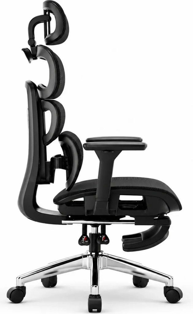 VERTEX PRO – Scaun Ergonomic, Tetieră 4D, Spătar Reglabil pe Înălțime 5 Trepte, Suport Lombar Multipunct, Cotiere 3D, Șezut Mesh Translatabil 5 cm, Recliner 135°, Suport Picioare, Negru