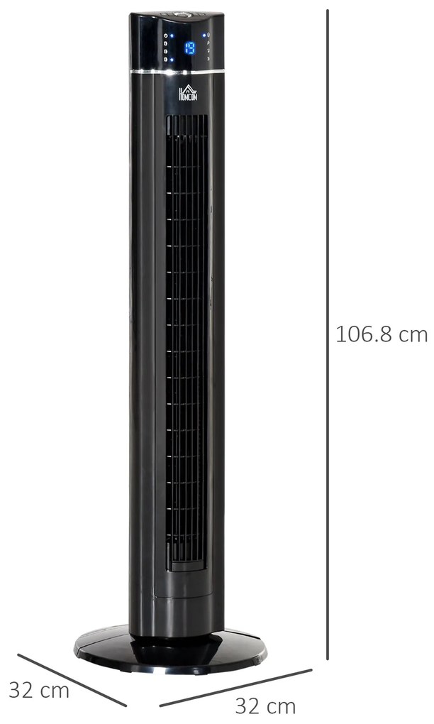 HOMCOM Ventilator Coloană Ionizator cu 3 Viteze, 3 Moduri și Temporizator 8h, Ventilator Podea ABS, Ø32x106.8 cm, Negru