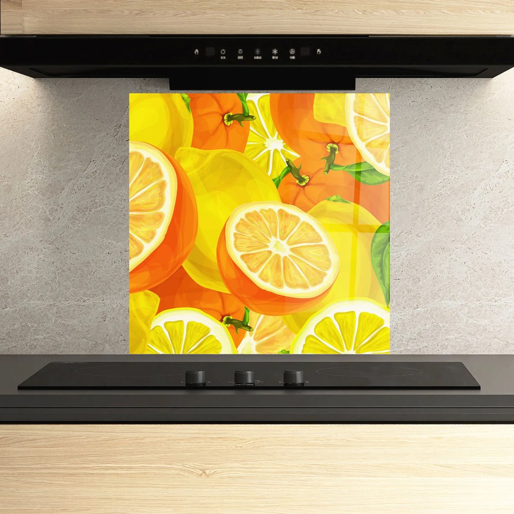 Panou Sticla Bucatarie, 60x60cm, Protectie aragaz, Antistropi, Termorezistent, Alimente, Fructe, Juicy Orange