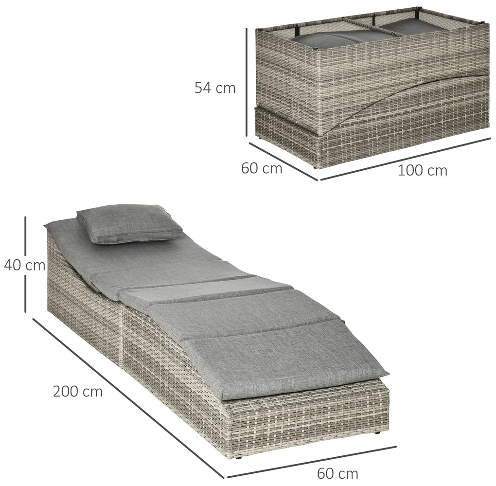 Outsunny sezlong din rachita pentru exterior, sezlong din ratan din PE, pliabil, pentru terasa, langa piscina, cu perna | AOSOM RO