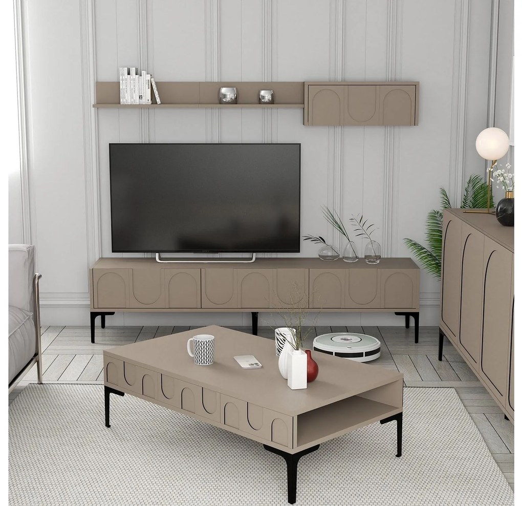 Set mobilier living Lyantela (tmavoBej + negru). 1107140