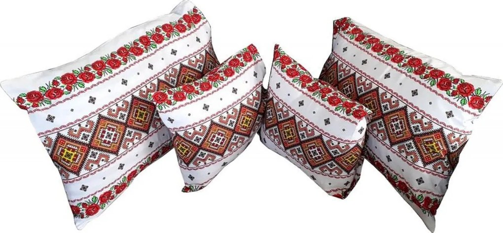 Set 4 fete de perna cu motive traditionale Casa Gino®, din bumbac 100%, 2X 48X65, 2X 40X40, model Traditional cu Trandafiri