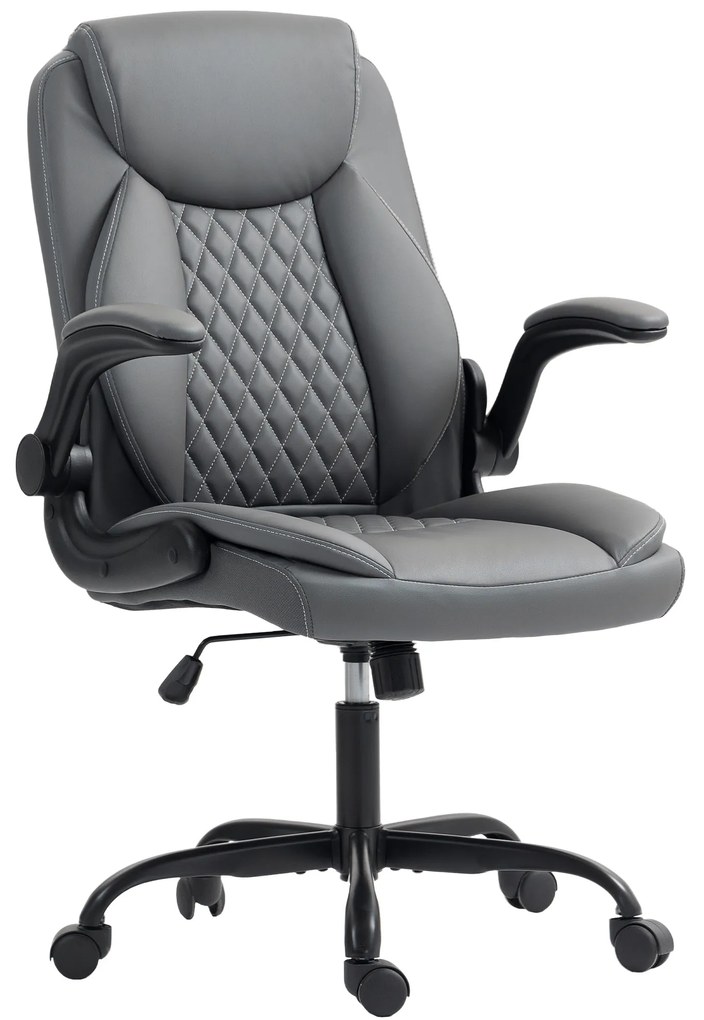 HOMCOM Fotoliu de birou, fotoliu birou ergonomic cu suporturi pentru brațe rabatabile, înălțime reglabilă, funcție de balansare, gri | Aosom Romania