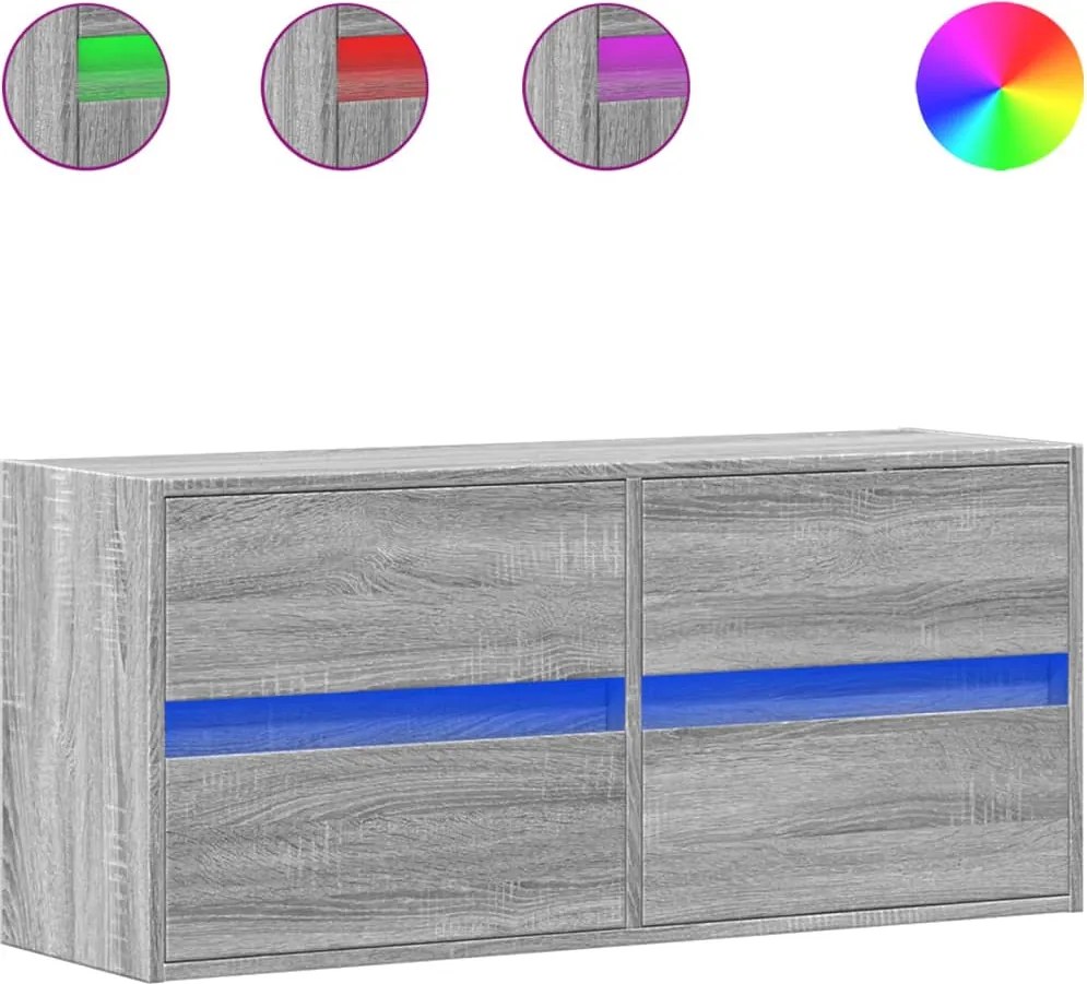 vidaXL Comodă TV de perete cu lumini LED, gri sonoma, 100x31x45 cm