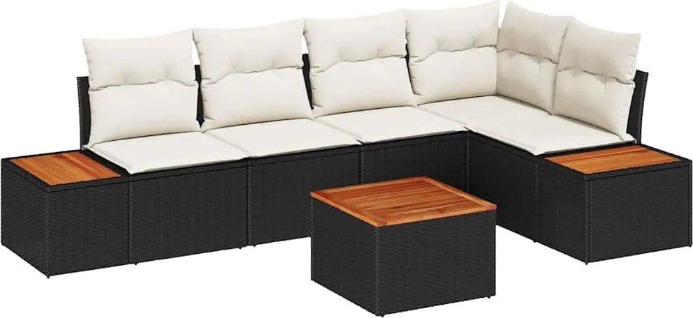 vidaXL Set de canapele pentru grădină 6 pcs negru și crem Rattan poli