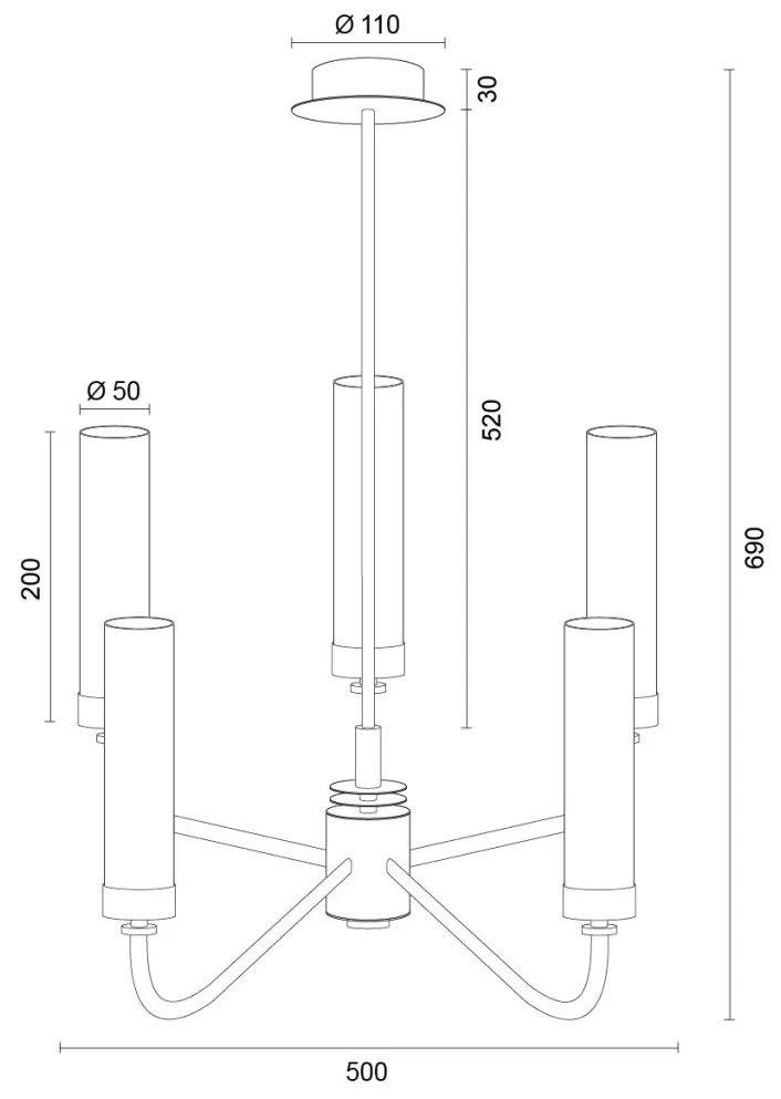 Candelabru 5 brate, otel nickel, sticla alb mat PRESTON 2197