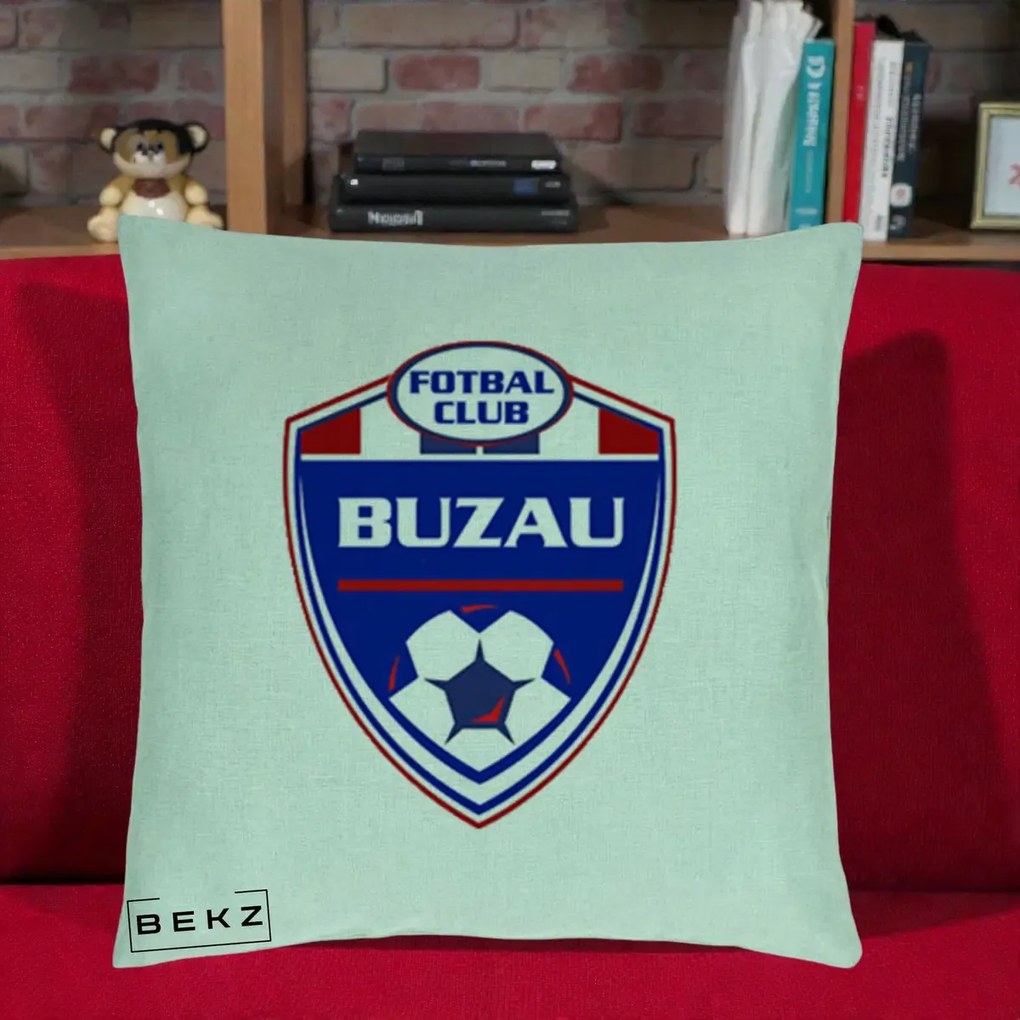 Perna Personalizata FC Buzau Fotbal, 40x40 cm, Verde Menta, Husa Detasabila, Perna Inclusa, BEKZ®