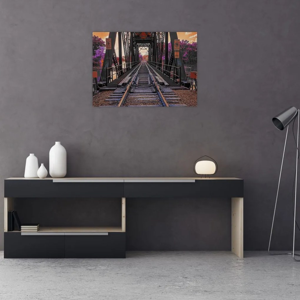 Tablou pe sticlă cu pod de cale ferată (70x50 cm)