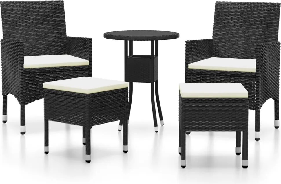 vidaXL Set mobilier de grădină, 5 piese, negru, poliratan