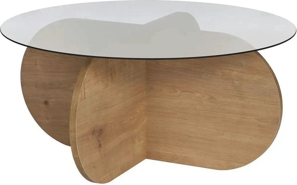 Masuta cafea AERIS, stejar/fumuriu, PAL/sticla, 75x75x35 cm