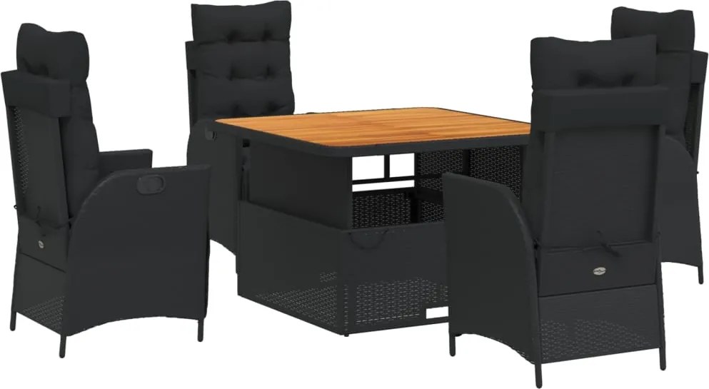 vidaXL Set mobilier de grădină cu perne, 5 piese, negru, poliratan