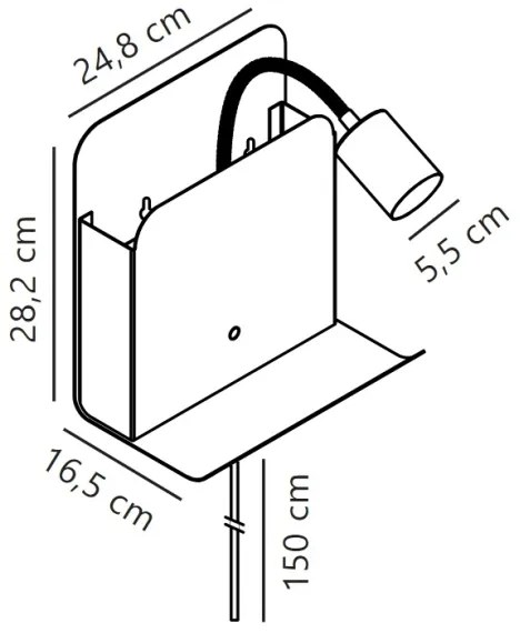 Nordlux - Lampă de perete ROOMI cu poliță, USB, 1xGU10/8W/230V negru