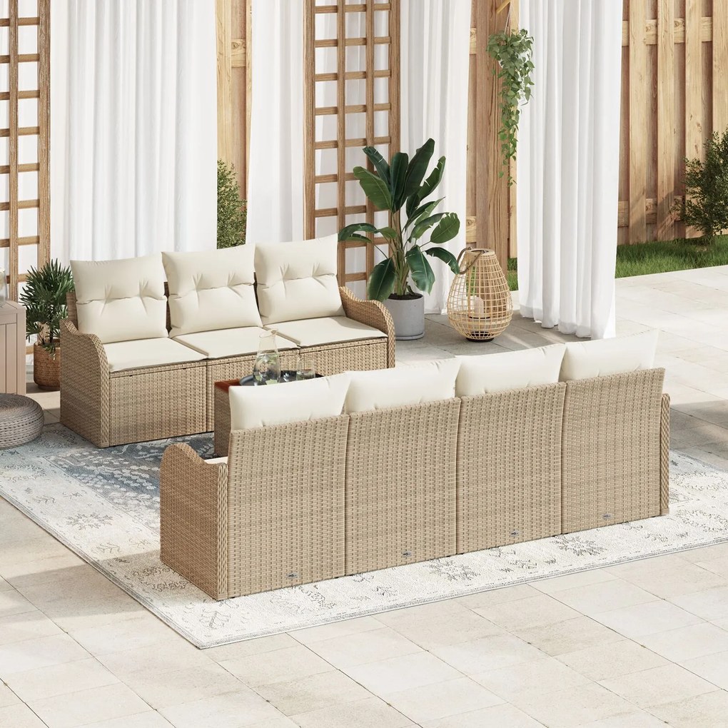 Set de canapea de grădină vidaXL 8 piese cu perne bej ratan poli acacia