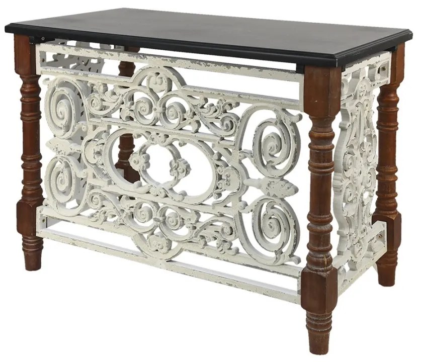 Consola alba cu blat negru, din lemn, aspect vintage, Baroquea