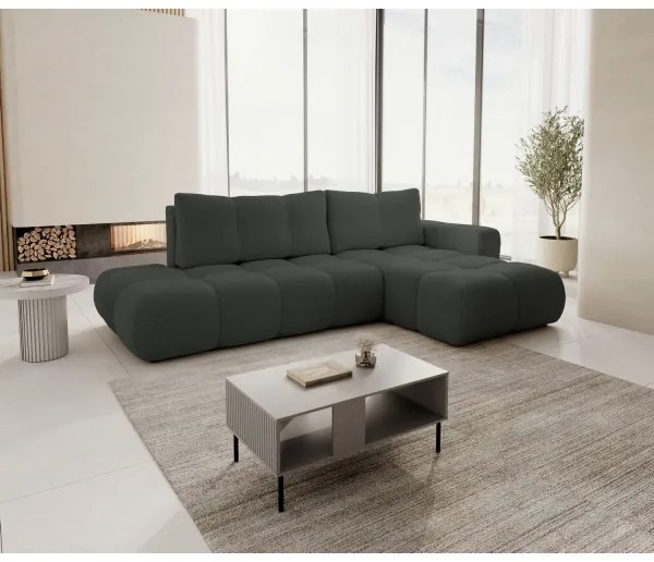 Canapea colțar extensibilă ALMADA, tapițată, cu spațiu de depozitare, în L, dreapta, antracit