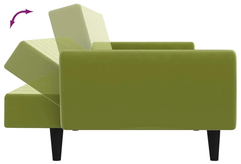 Canapea extensibila 2 locuri, cu taburet, verde deschis catifea Lysegronn, Cu scaunel pentru picioare