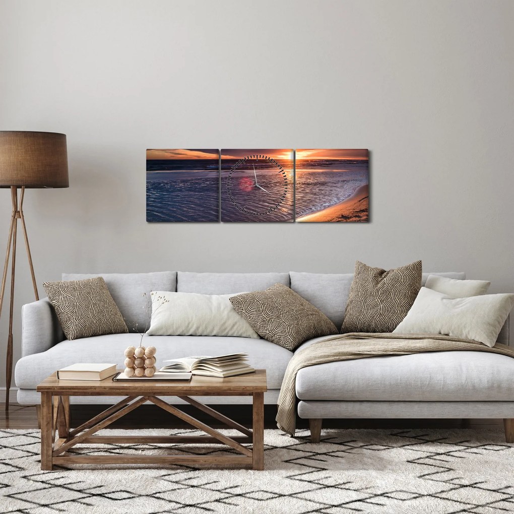 Tablou cu apus de soare (cu ceas) (90x30 cm)