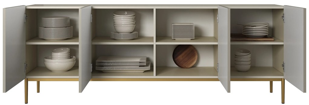 Comodă pe picioare metalice Nicole 200 cm - cașmir / picioare aurii