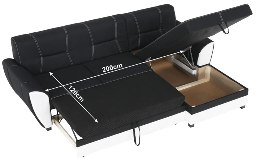 Colţar, piele ecologică albă/material textil negru, model dreapta, MARUTI