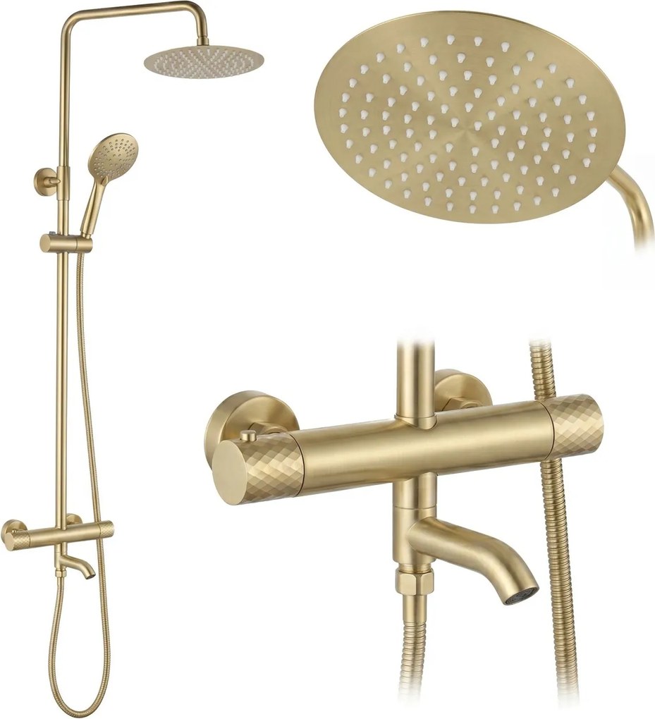 Coloana de dus cu termostat Lungo Diamond Gold Brush