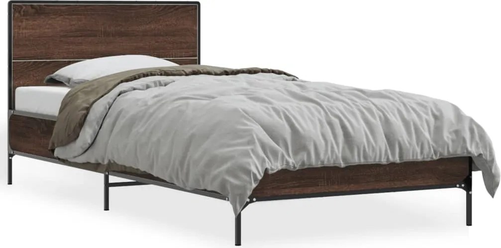 vidaXL Cadru de pat, stejar maro, 90x200 cm, lemn prelucrat și metal