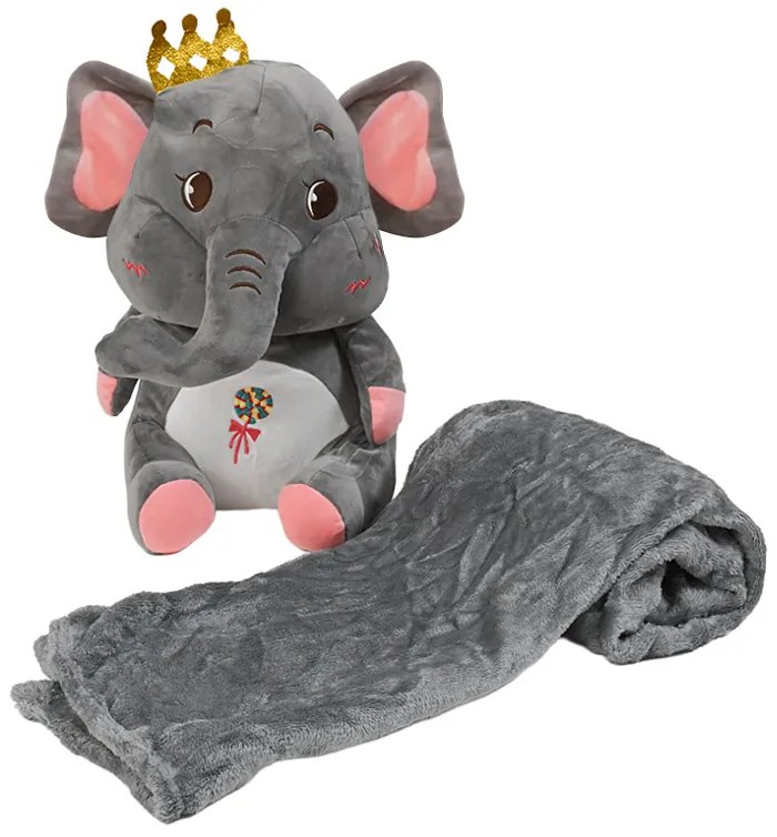 ELEFANT de plus cu paturica cocolino in interior, gri