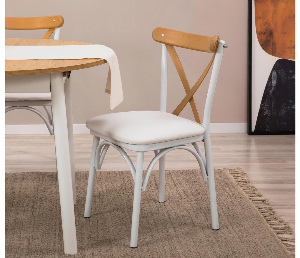 Set mobilier sufragerie Duvasa 6 (stejar + alb) (pentru 2 persoane). 1093756