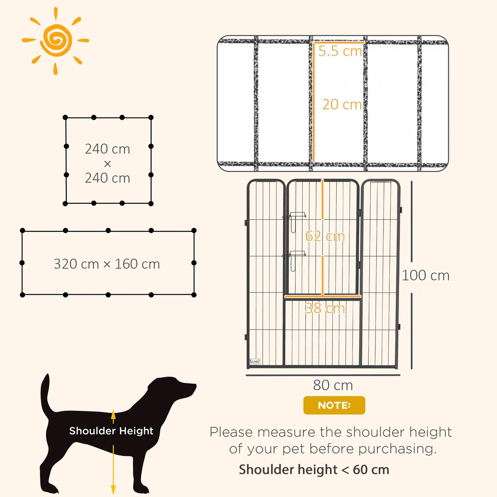 PawHut Gard pentru Câini, Incintă Modulară pentru Câini din 8 Secții pentru Interior și Exterior, 80x100 cm, Negru | Aosom Romania