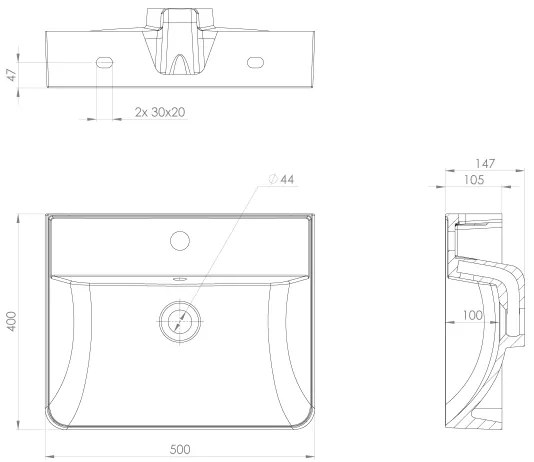 Sapho - Lavoar suspendat 50 x 40 cm, marmură turnată, alb