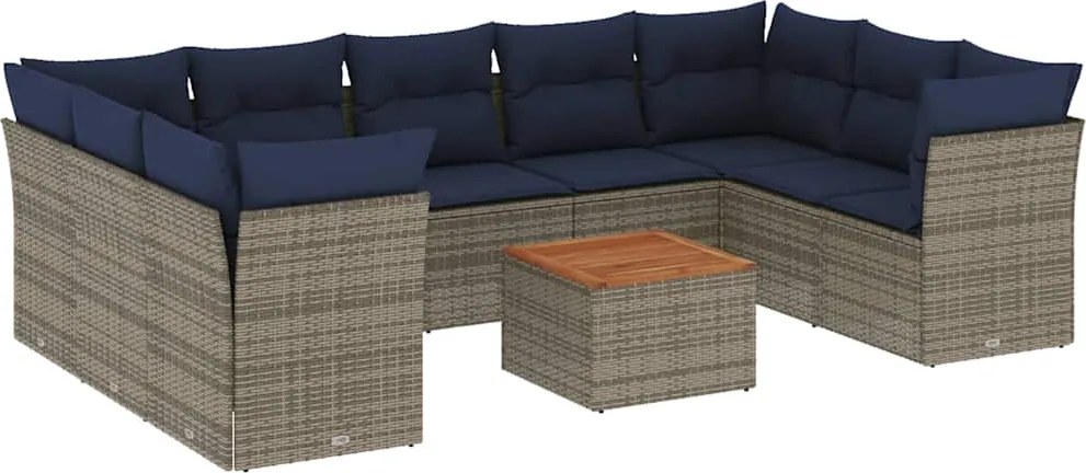 vidaXL Set canapele de grădină cu perne, 10 piese, gri, poliratan