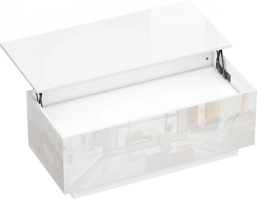 HOMCOM Masă de cafea reglabilă pe înălțime, masă modernă de living cu spațiu ascuns și 2 sertare, Alb lucios | Aosom Romania