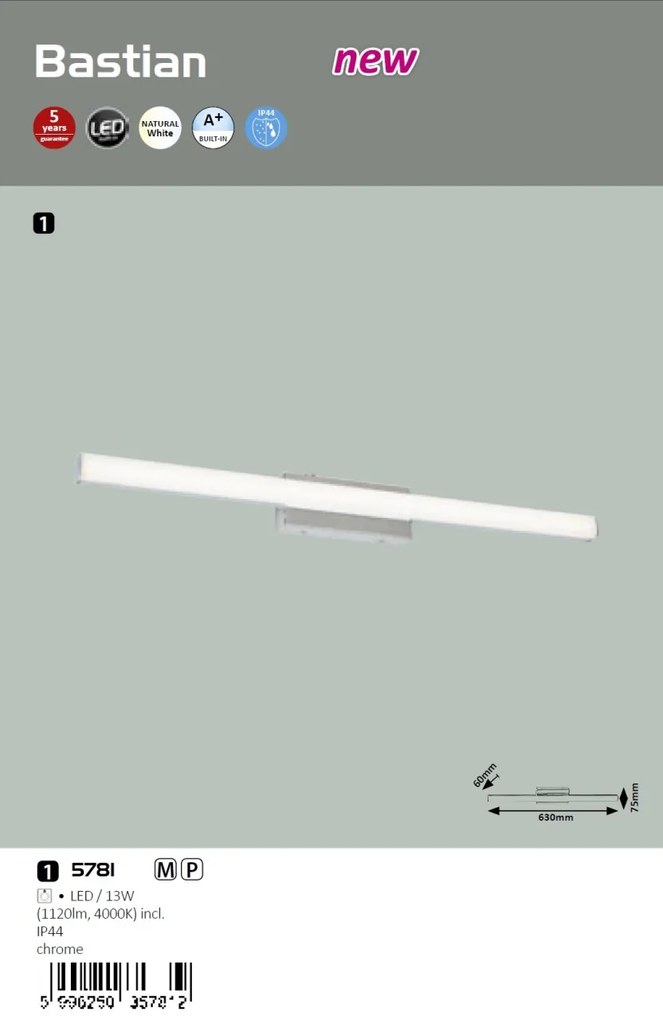 Aplica perete LED pentru oglinda baie IP44 Bastian 5781 RX