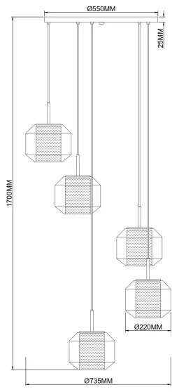 Zuma Line 003064-034743 - Lustră suspendată pe cablu SOLIX, 5xE27/25W/230V, Ø73 cm, auriu/negru