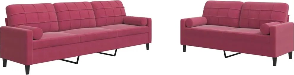 vidaXL Set canapea cu perne/rulouri, 2 piese, roșu vin, catifea