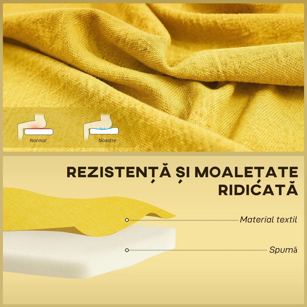 HOMCOM Canapea cu 2 Locuri din Țesătură, Fără Brațe, Canapea de Sufragerie cu Picioare din Lemn, 117x56,5x77 cm, Galben | Aosom Romania