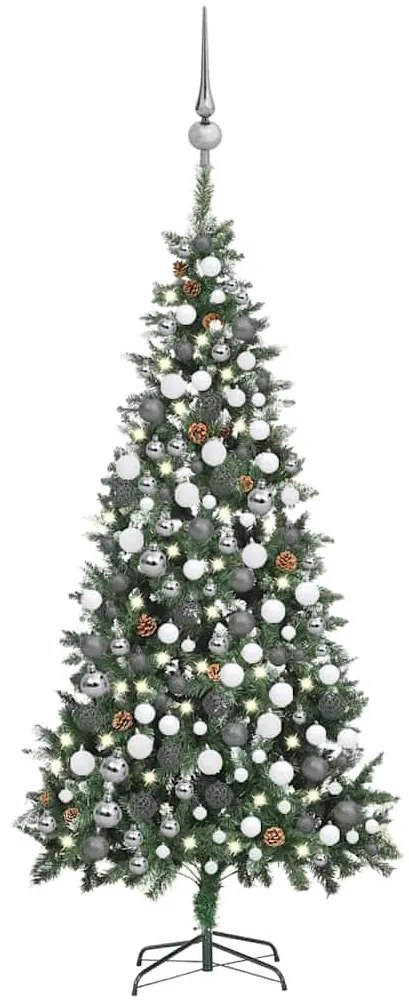 vidaXL Brad Crăciun artificial pre-iluminat globuri/conuri pin 210 cm
