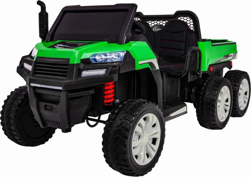 Masinuta Electrica cu acumulator pentru copii NOVOKIDS™ Farmer Beast Buggy, 6 roti, 2 locuri, Cu remorca si faruri luminoase, Roti din Cauciuc EVA,