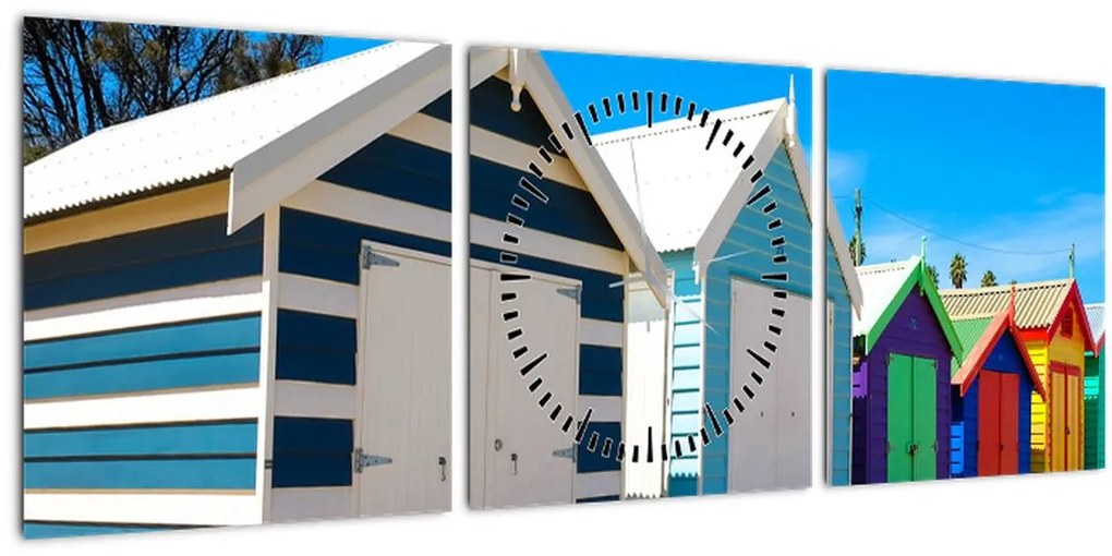 Tablou - Plaja Brighton, Melbourne, Australia (cu ceas) (90x30 cm)