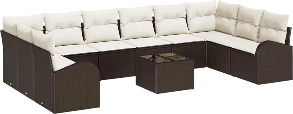 vidaXL Set de canapele pentru grădină 11 pcs Maro și Crem poliratan