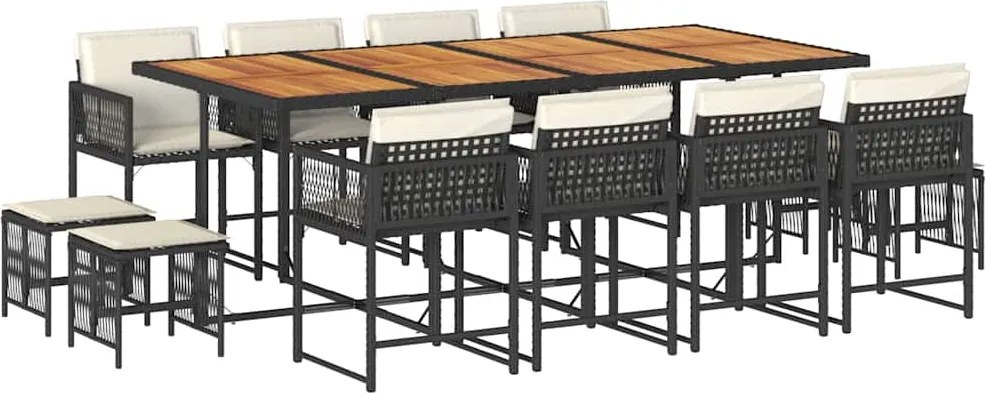 vidaXL Set mobilier de grădină cu perne, 13 piese, negru, poliratan